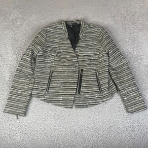 Mossimo Jacket Womens 16 Black Green Metallic Lined Moto Nubby Textured Zipper